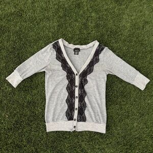 Rue21 Heather Gray Cardigan with Black Lace